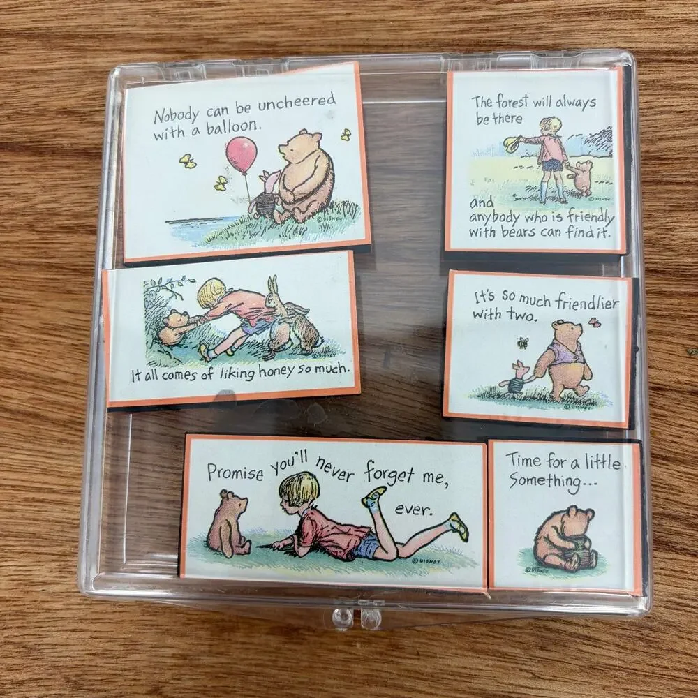 Disney Classic Vintage Winnie the Pooh-isms Set of 6 Foam Mounted Rubber Stamps
